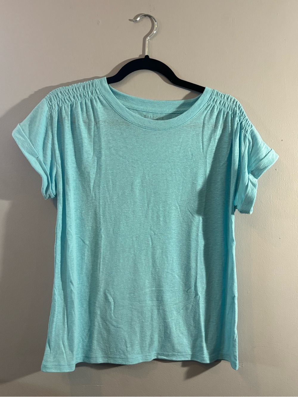 Talbots Light Blue Women’s Short Sleeve Shirred Shoulder Top